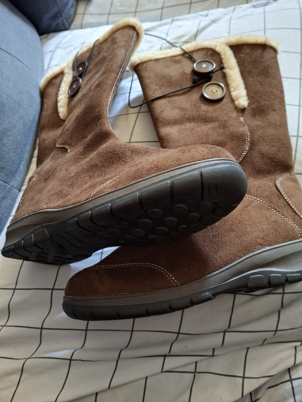 Women's Brown Suede Winter Boots with Shearling Trim
